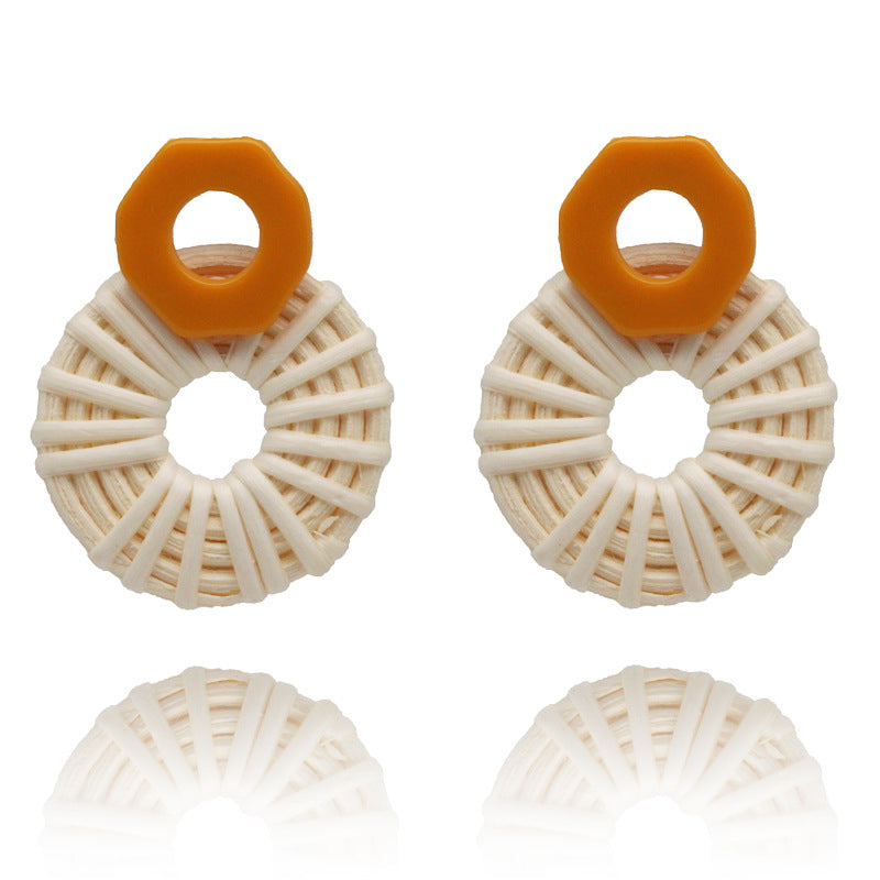 Wholesale Fashion Creative Hand-woven Rattan Vintage Tassel Earrings